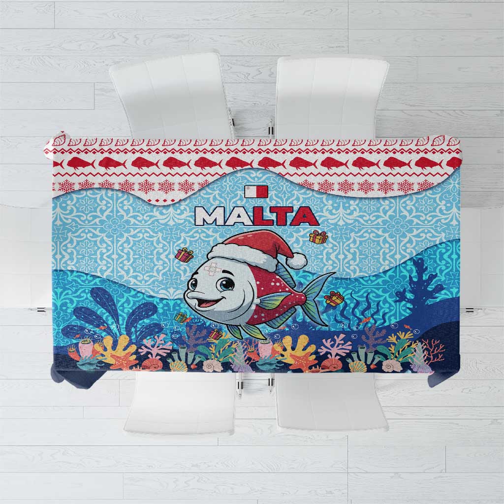 Malta Christmas Tablecloth with Santa Fish Malta Flag Coral Reef and Red Blue Festive Pattern Design - Wonder Print Shop