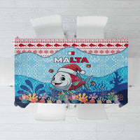 Malta Christmas Tablecloth with Santa Fish Malta Flag Coral Reef and Red Blue Festive Pattern Design - Wonder Print Shop