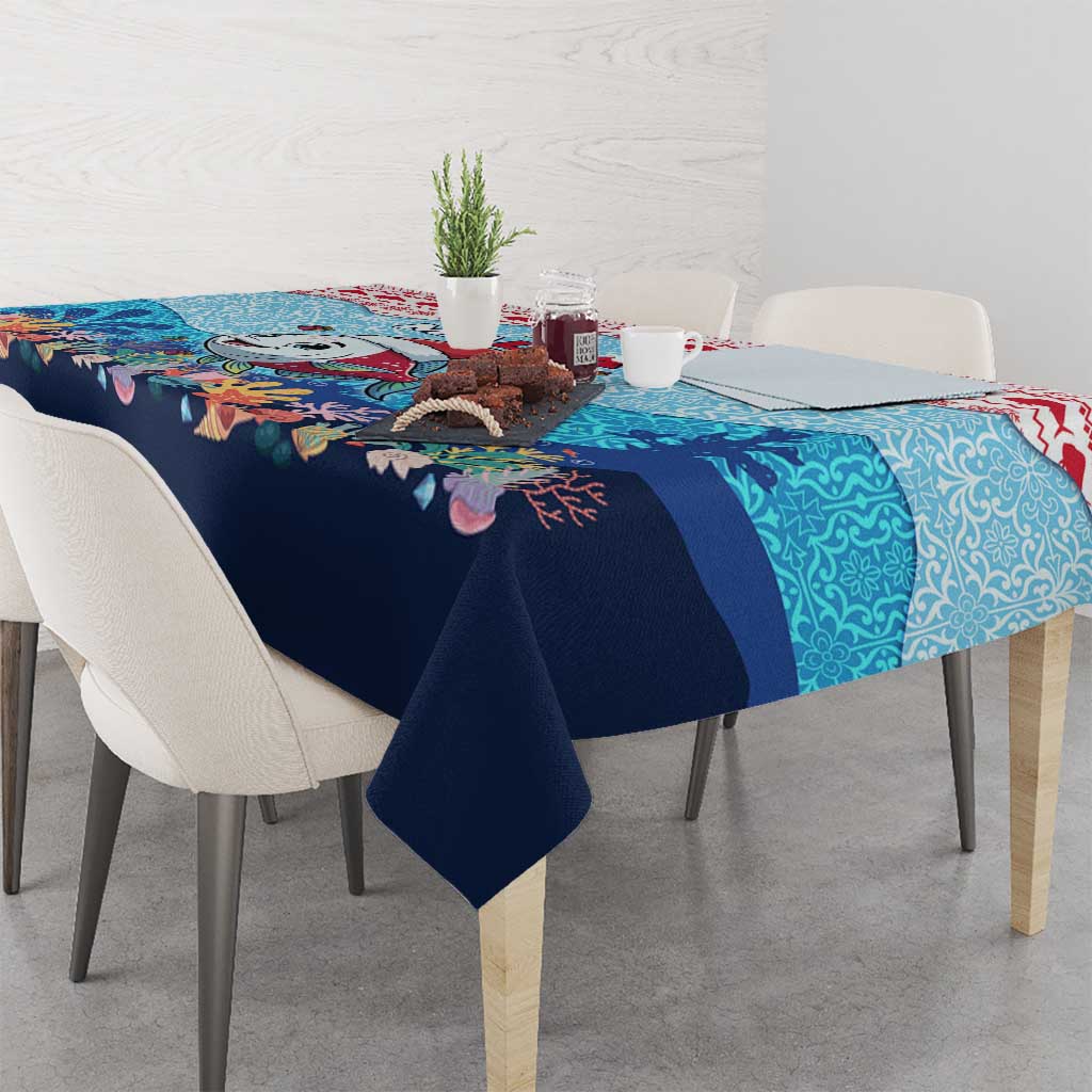 Malta Christmas Tablecloth with Santa Fish Malta Flag Coral Reef and Red Blue Festive Pattern Design - Wonder Print Shop