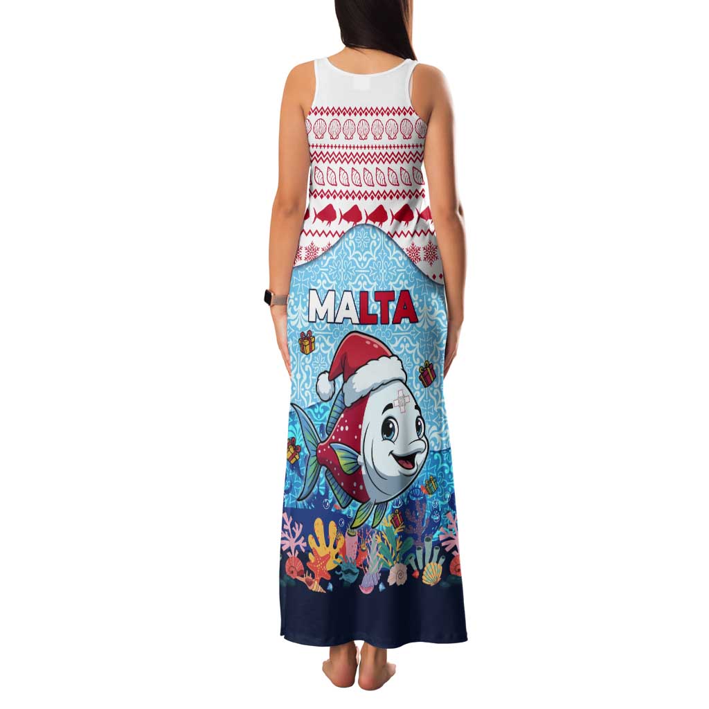 Malta Christmas Tank Maxi Dress with Santa Fish Malta Flag Coral Reef and Red Blue Festive Pattern Design - Wonder Print Shop