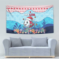 Malta Christmas Tapestry with Santa Fish Malta Flag Coral Reef and Red Blue Festive Pattern Design - Wonder Print Shop