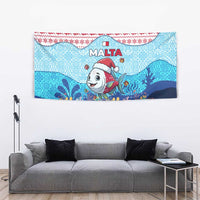 Malta Christmas Tapestry with Santa Fish Malta Flag Coral Reef and Red Blue Festive Pattern Design - Wonder Print Shop