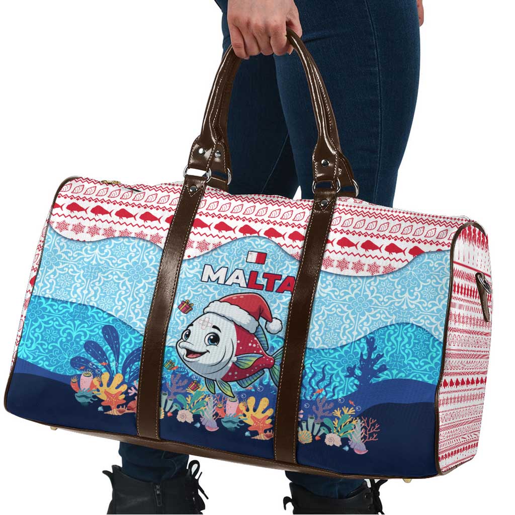 Malta Christmas Travel Bag with Santa Fish Malta Flag Coral Reef and Red Blue Festive Pattern Design - Wonder Print Shop
