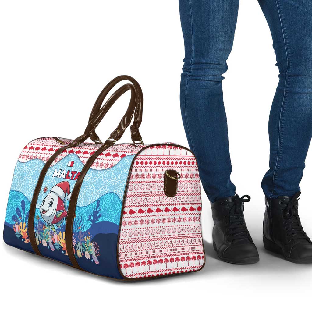 Malta Christmas Travel Bag with Santa Fish Malta Flag Coral Reef and Red Blue Festive Pattern Design - Wonder Print Shop