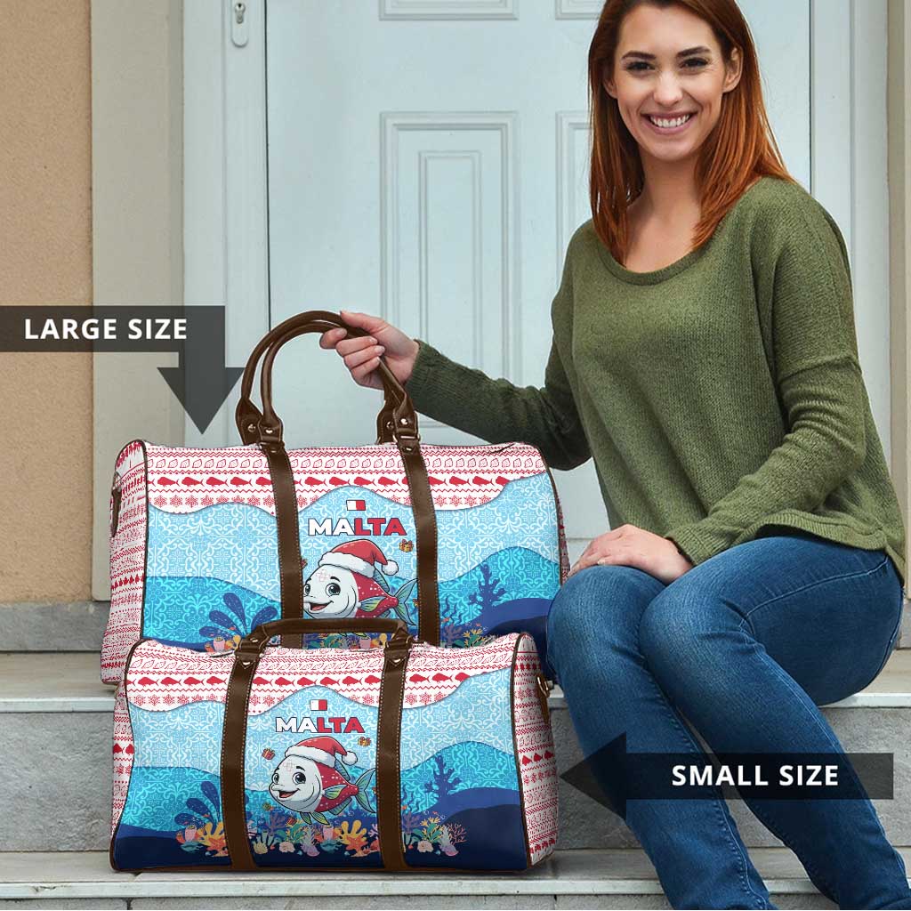 Malta Christmas Travel Bag with Santa Fish Malta Flag Coral Reef and Red Blue Festive Pattern Design - Wonder Print Shop