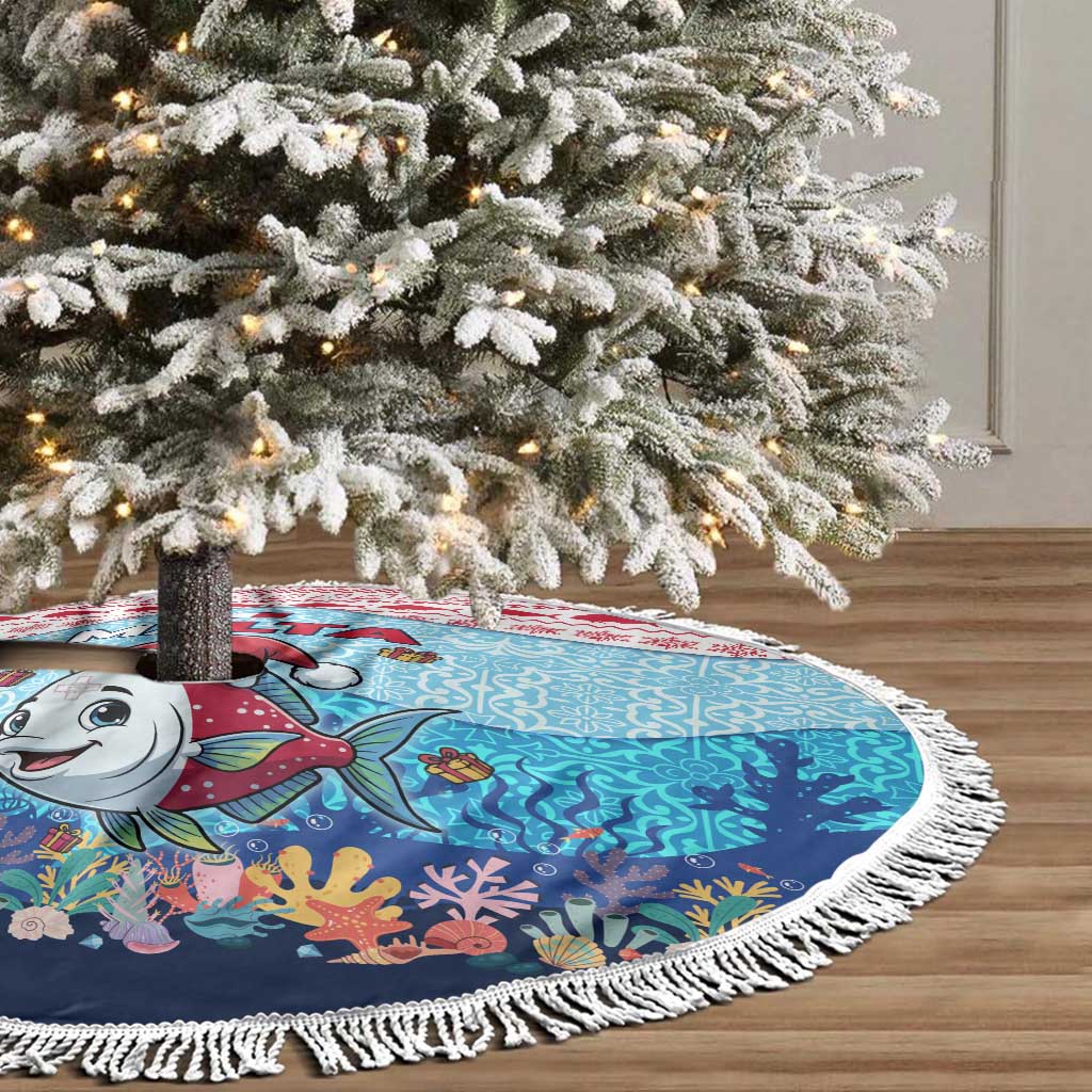 Malta Christmas Tree Skirt with Santa Fish Malta Flag Coral Reef and Red Blue Festive Pattern Design - Wonder Print Shop
