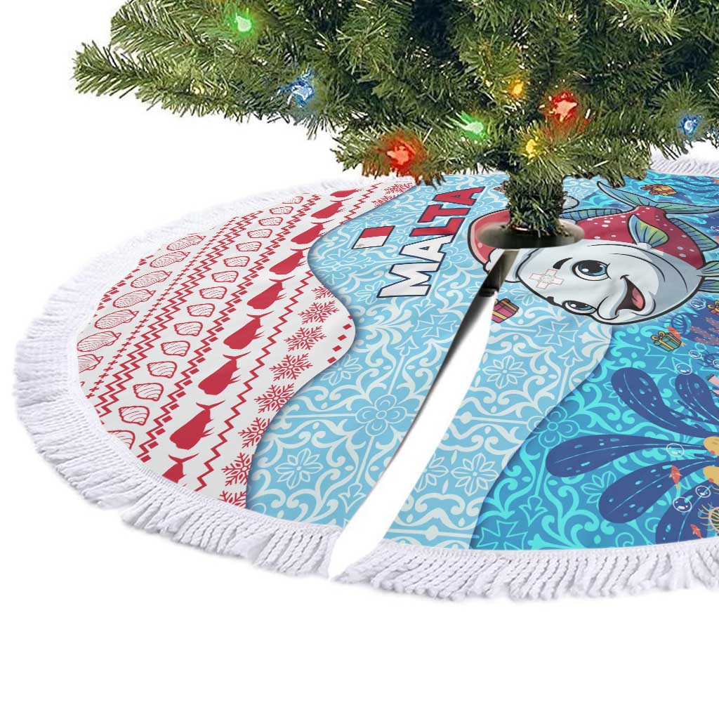 Malta Christmas Tree Skirt with Santa Fish Malta Flag Coral Reef and Red Blue Festive Pattern Design - Wonder Print Shop