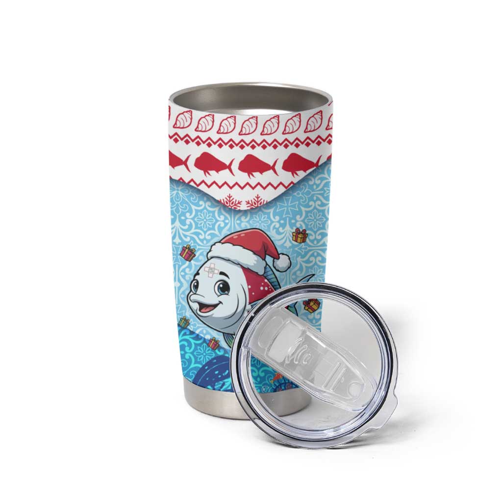 Malta Christmas Tumbler Cup with Santa Fish Malta Flag Coral Reef and Red Blue Festive Pattern Design - Wonder Print Shop