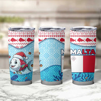 Malta Christmas Tumbler Cup with Santa Fish Malta Flag Coral Reef and Red Blue Festive Pattern Design - Wonder Print Shop
