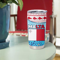 Malta Christmas Tumbler Cup with Santa Fish Malta Flag Coral Reef and Red Blue Festive Pattern Design - Wonder Print Shop