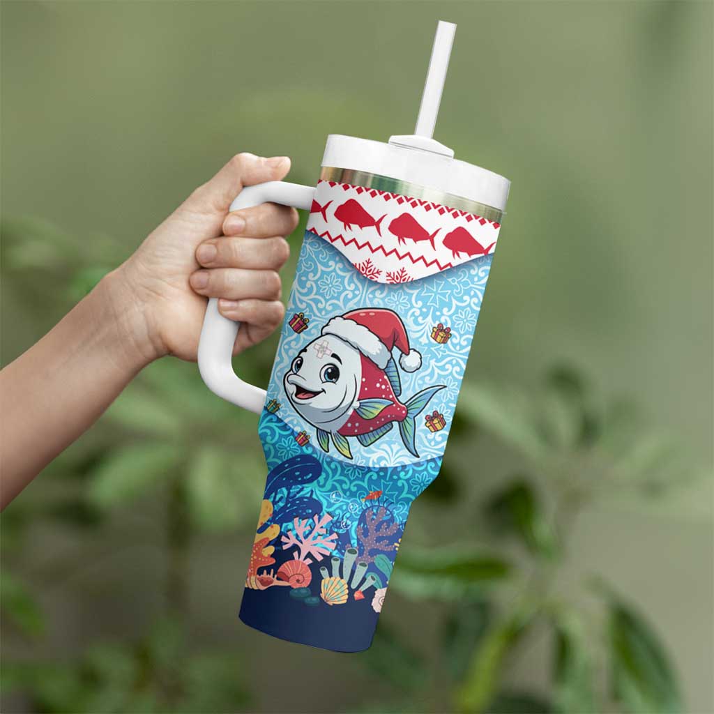 Malta Christmas Tumbler With Handle with Santa Fish Malta Flag Coral Reef and Red Blue Festive Pattern Design - Wonder Print Shop