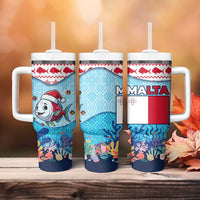 Malta Christmas Tumbler With Handle with Santa Fish Malta Flag Coral Reef and Red Blue Festive Pattern Design - Wonder Print Shop