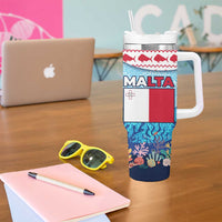 Malta Christmas Tumbler With Handle with Santa Fish Malta Flag Coral Reef and Red Blue Festive Pattern Design - Wonder Print Shop