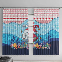 Malta Christmas Window Curtain with Santa Fish Malta Flag Coral Reef and Red Blue Festive Pattern Design - Wonder Print Shop