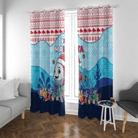 Malta Christmas Window Curtain with Santa Fish Malta Flag Coral Reef and Red Blue Festive Pattern Design - Wonder Print Shop