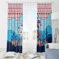 Malta Christmas Window Curtain with Santa Fish Malta Flag Coral Reef and Red Blue Festive Pattern Design - Wonder Print Shop