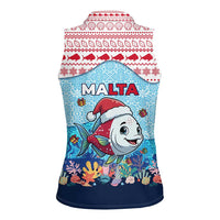 Malta Christmas Women Sleeveless Polo Shirt with Santa Fish Malta Flag Coral Reef and Red Blue Festive Pattern Design - Wonder Print Shop