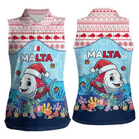 Malta Christmas Women Sleeveless Polo Shirt with Santa Fish Malta Flag Coral Reef and Red Blue Festive Pattern Design - Wonder Print Shop