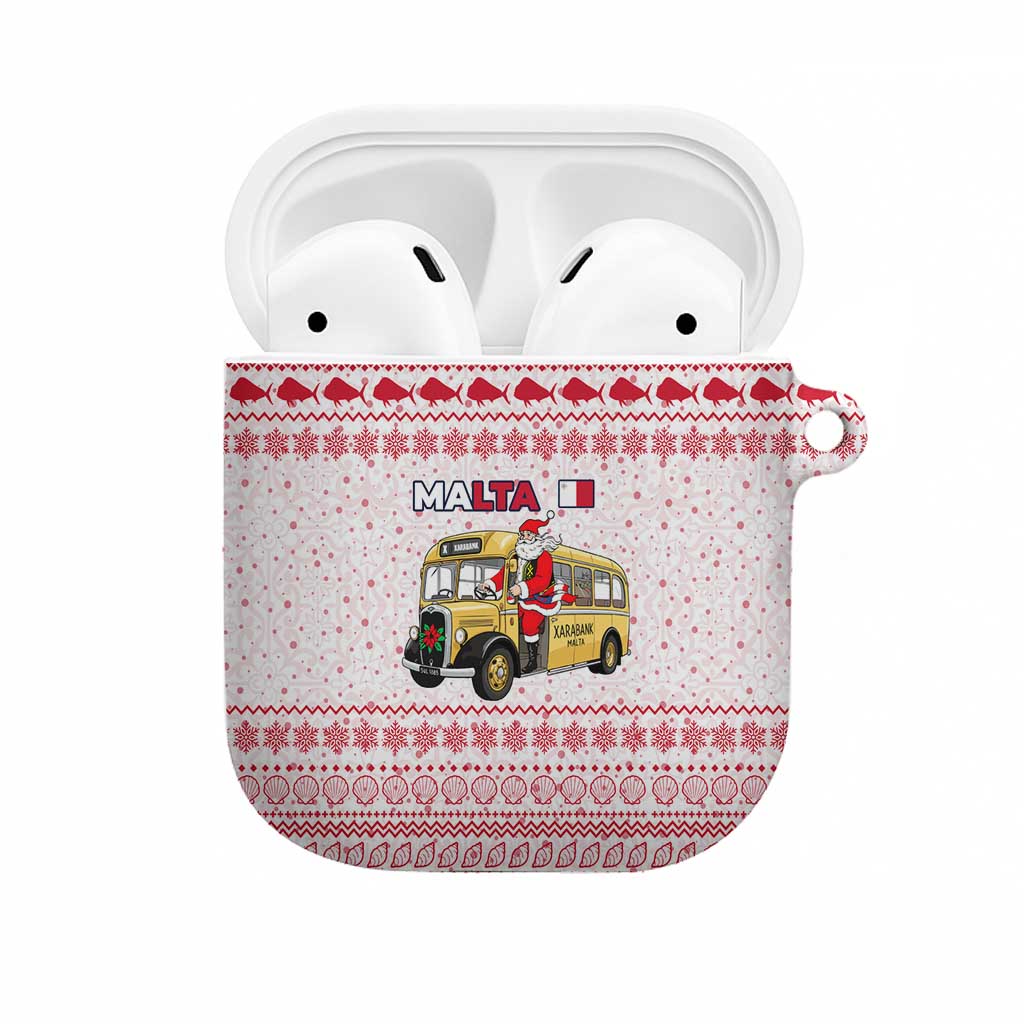 Malta Christmas AirPods Case with Santa Driving Vintage Bus Malta Flag and Red White Festive Pattern Design - Wonder Print Shop