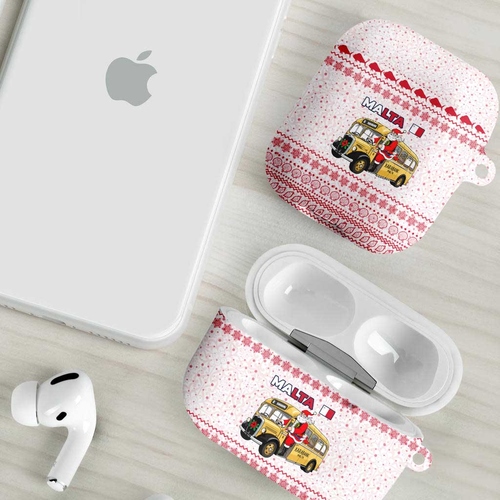 Malta Christmas AirPods Case with Santa Driving Vintage Bus Malta Flag and Red White Festive Pattern Design - Wonder Print Shop