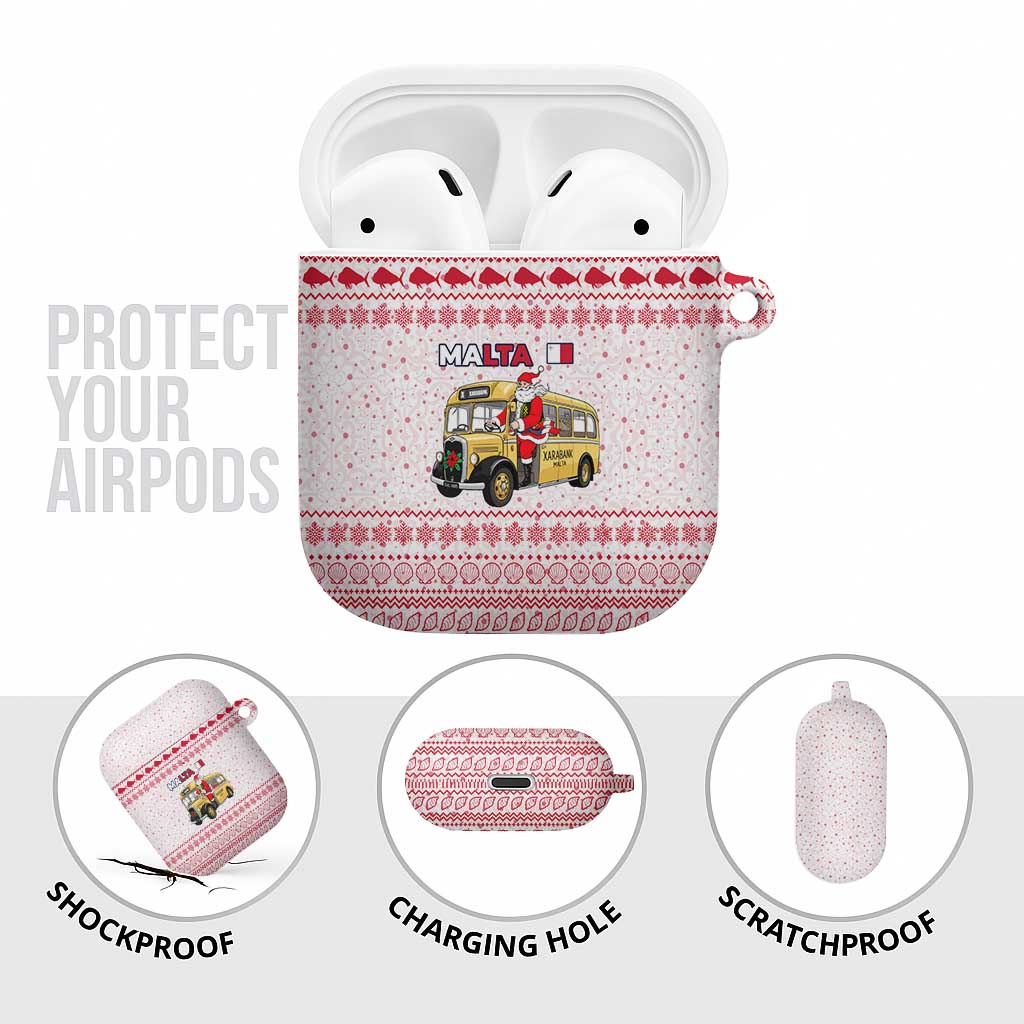 Malta Christmas AirPods Case with Santa Driving Vintage Bus Malta Flag and Red White Festive Pattern Design - Wonder Print Shop
