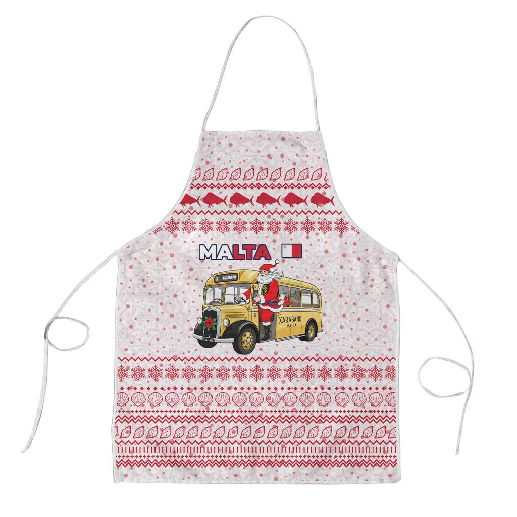 Malta Christmas Apron with Santa Driving Vintage Bus Malta Flag and Red White Festive Pattern Design - Wonder Print Shop