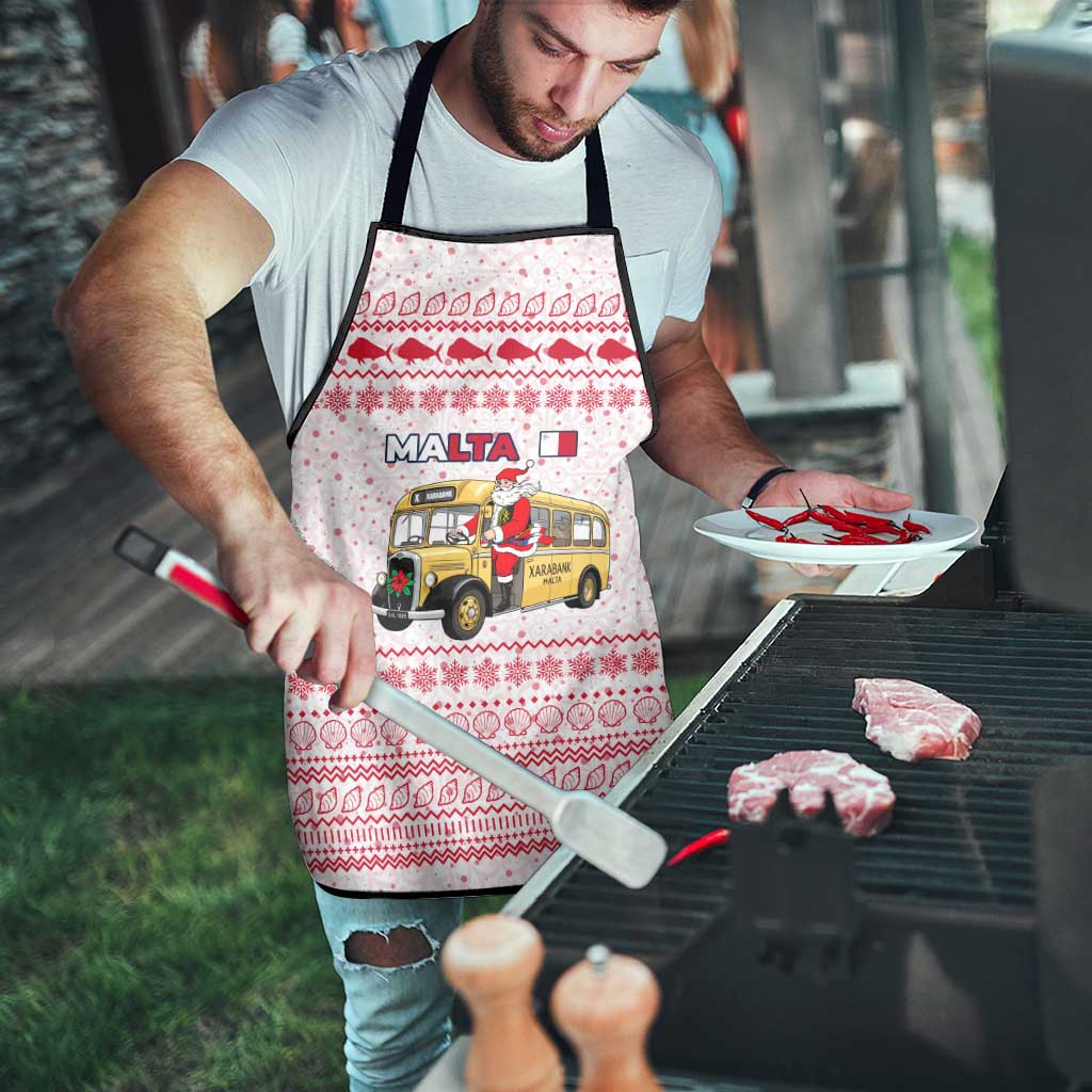 Malta Christmas Apron with Santa Driving Vintage Bus Malta Flag and Red White Festive Pattern Design - Wonder Print Shop