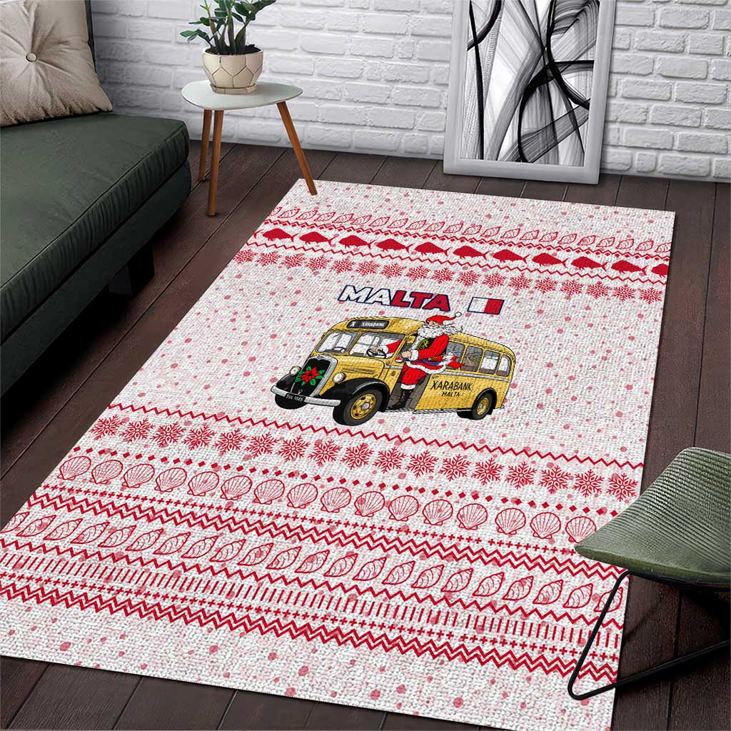 Malta Christmas Area Rug with Santa Driving Vintage Bus Malta Flag and Red White Festive Pattern Design - Wonder Print Shop