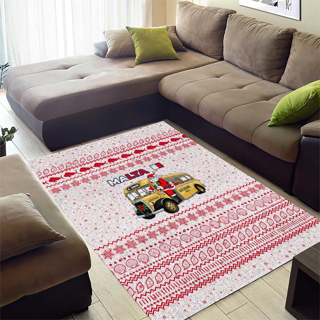 Malta Christmas Area Rug with Santa Driving Vintage Bus Malta Flag and Red White Festive Pattern Design - Wonder Print Shop