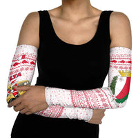 Malta Christmas Arm Sleeves with Santa Driving Vintage Bus Malta Flag and Red White Festive Pattern Design - Wonder Print Shop