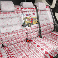 Malta Christmas Back Car Seat Cover with Santa Driving Vintage Bus Malta Flag and Red White Festive Pattern Design - Wonder Print Shop