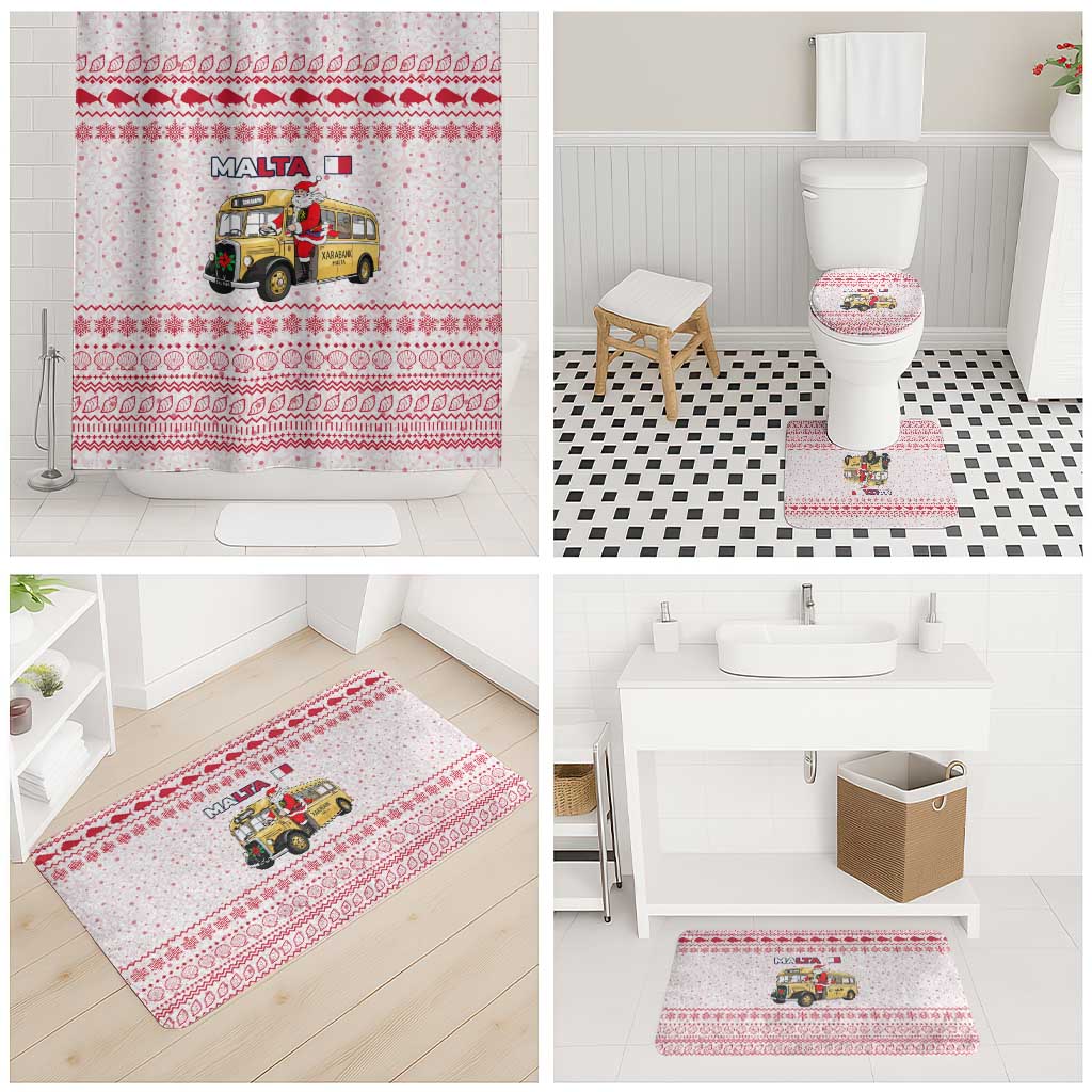 Malta Christmas Bathroom Set with Santa Driving Vintage Bus Malta Flag and Red White Festive Pattern Design - Wonder Print Shop
