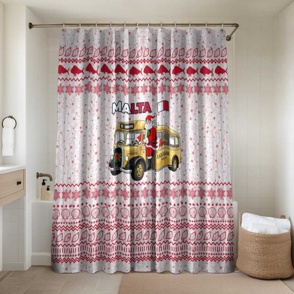 Malta Christmas Bathroom Set with Santa Driving Vintage Bus Malta Flag and Red White Festive Pattern Design - Wonder Print Shop