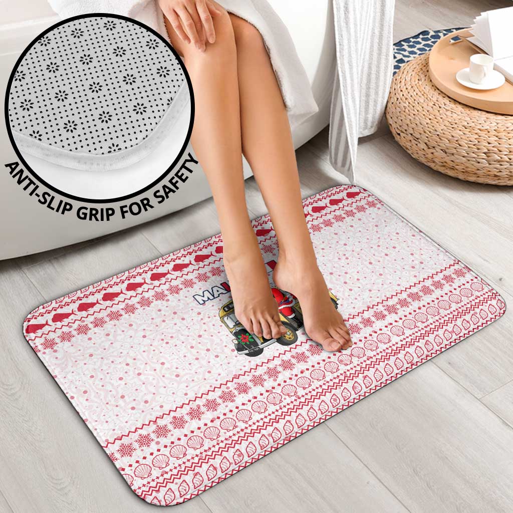 Malta Christmas Bathroom Set with Santa Driving Vintage Bus Malta Flag and Red White Festive Pattern Design - Wonder Print Shop