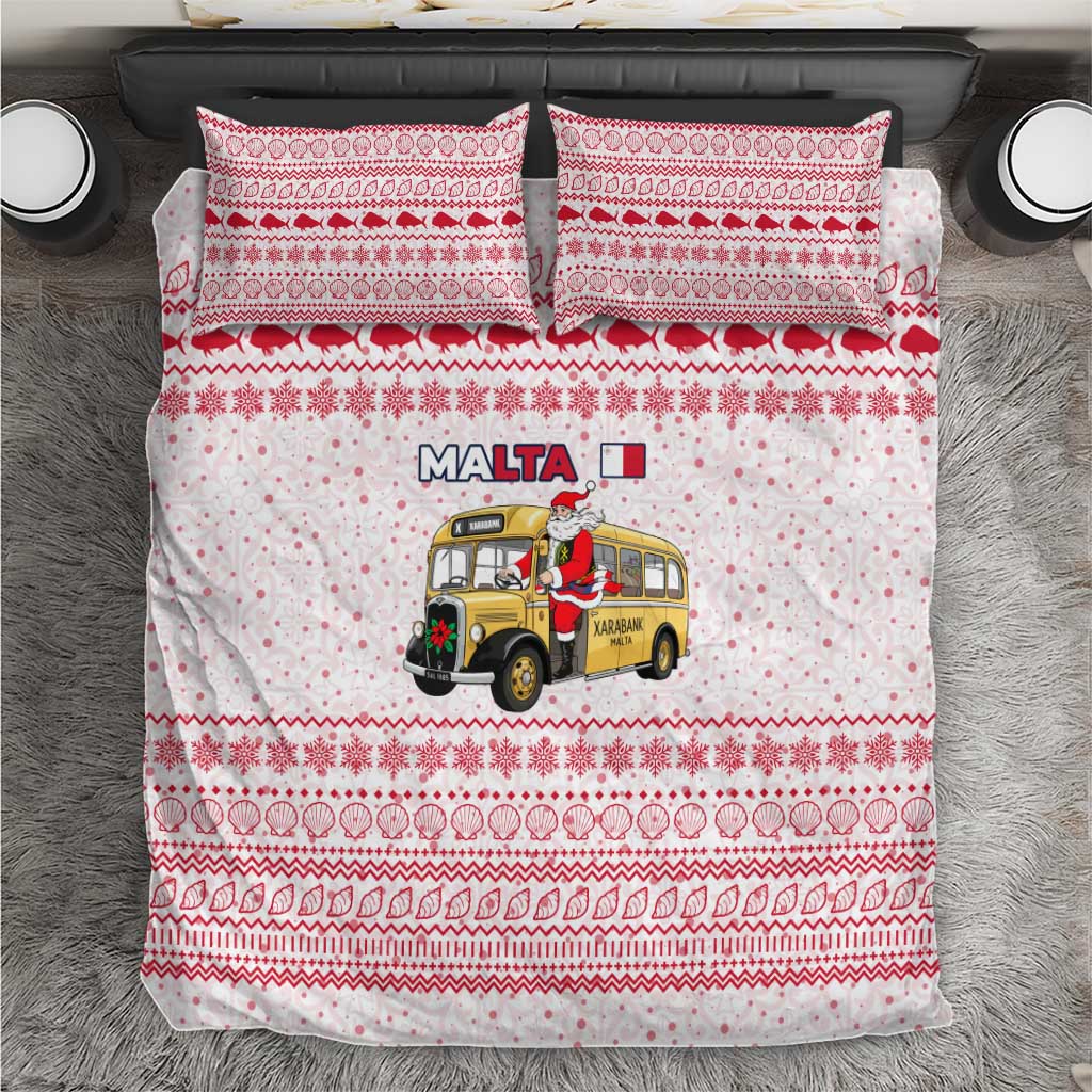 Malta Christmas Bedding Set with Santa Driving Vintage Bus Malta Flag and Red White Festive Pattern Design - Wonder Print Shop