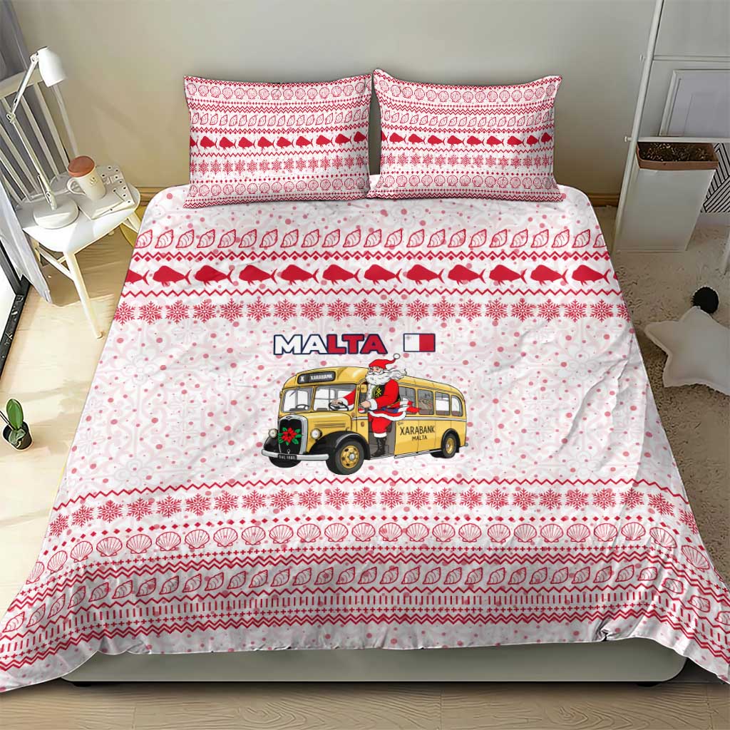 Malta Christmas Bedding Set with Santa Driving Vintage Bus Malta Flag and Red White Festive Pattern Design - Wonder Print Shop