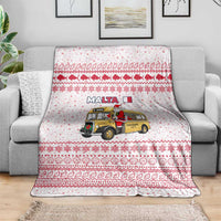 Malta Christmas Blanket with Santa Driving Vintage Bus Malta Flag and Red White Festive Pattern Design - Wonder Print Shop