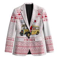Malta Christmas Blazer with Santa Driving Vintage Bus Malta Flag and Red White Festive Pattern Design - Wonder Print Shop