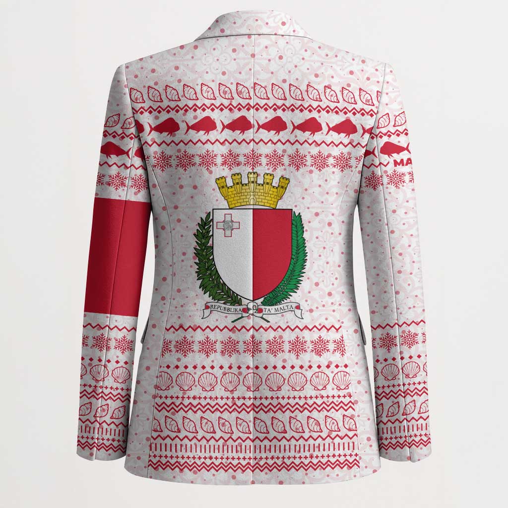 Malta Christmas Blazer with Santa Driving Vintage Bus Malta Flag and Red White Festive Pattern Design - Wonder Print Shop