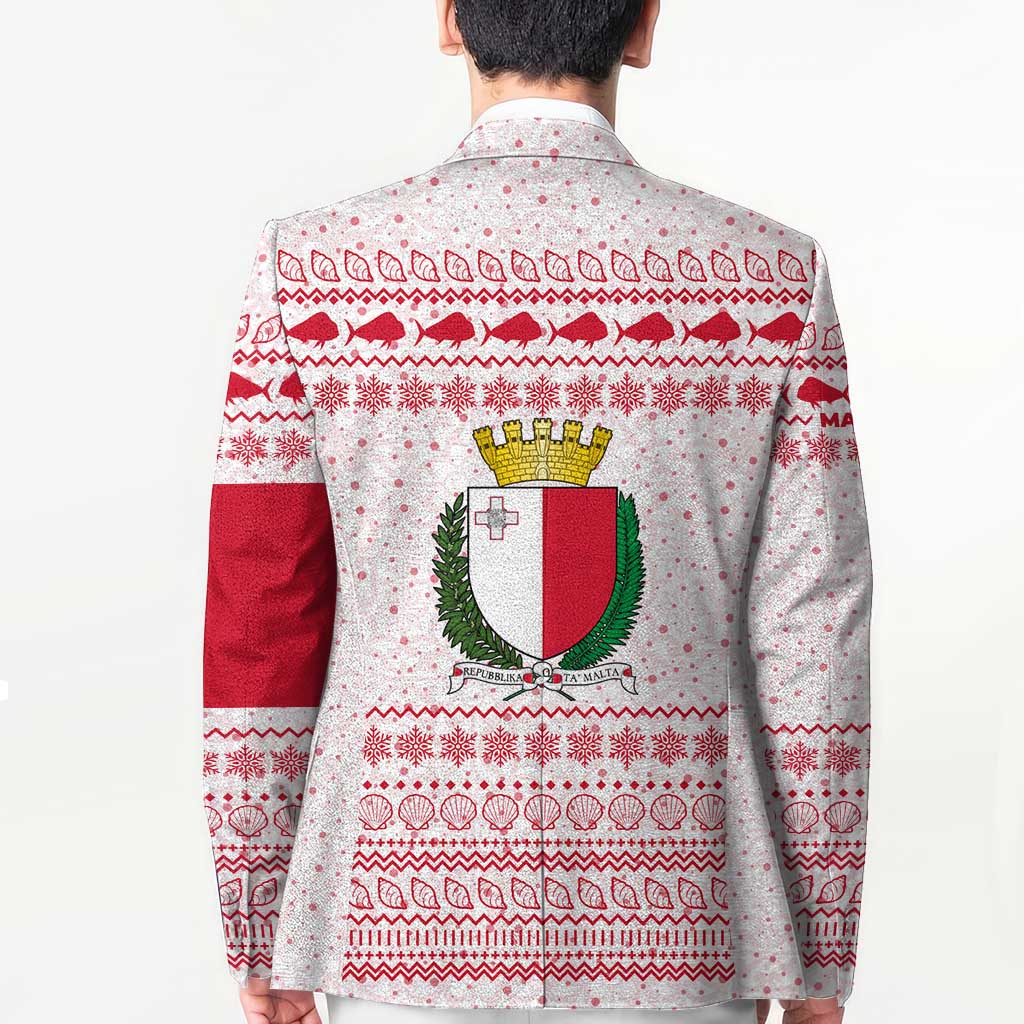 Malta Christmas Blazer with Santa Driving Vintage Bus Malta Flag and Red White Festive Pattern Design - Wonder Print Shop