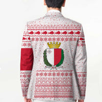 Malta Christmas Blazer with Santa Driving Vintage Bus Malta Flag and Red White Festive Pattern Design - Wonder Print Shop