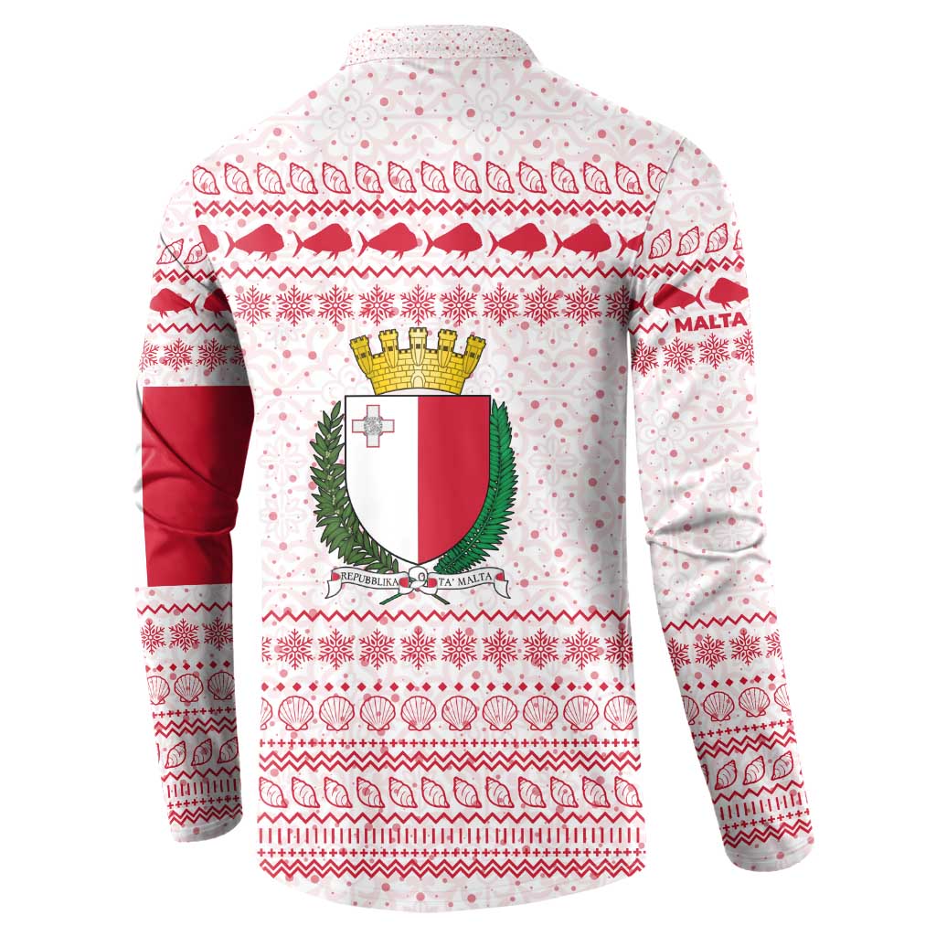 Malta Christmas Button Sweatshirt with Santa Driving Vintage Bus Malta Flag and Red White Festive Pattern Design - Wonder Print Shop