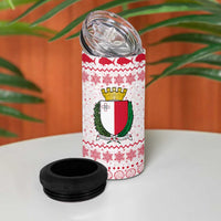 Malta Christmas 4 in 1 Can Cooler Tumbler with Santa Driving Vintage Bus Malta Flag and Red White Festive Pattern Design - Wonder Print Shop