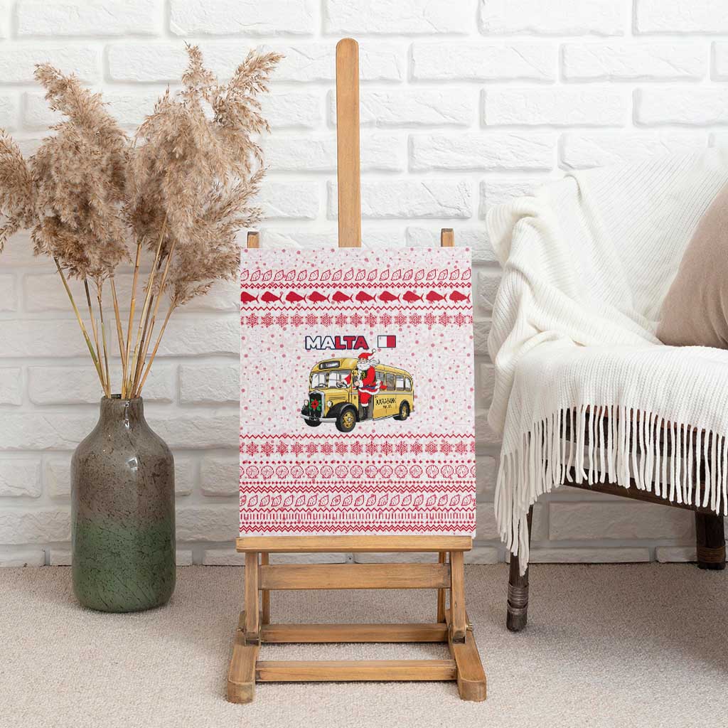Malta Christmas Canvas Wall Art with Santa Driving Vintage Bus Malta Flag and Red White Festive Pattern Design - Wonder Print Shop