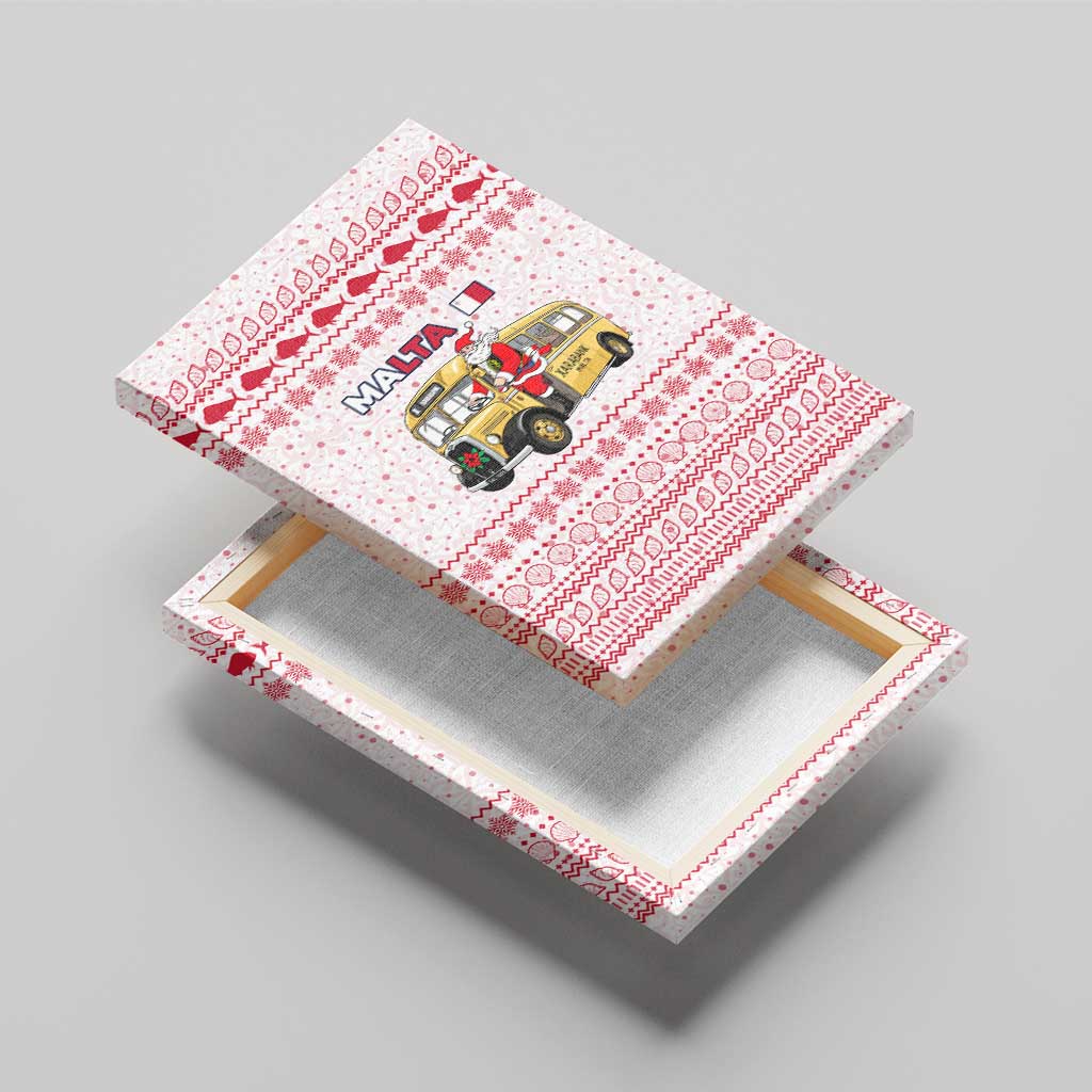 Malta Christmas Canvas Wall Art with Santa Driving Vintage Bus Malta Flag and Red White Festive Pattern Design - Wonder Print Shop