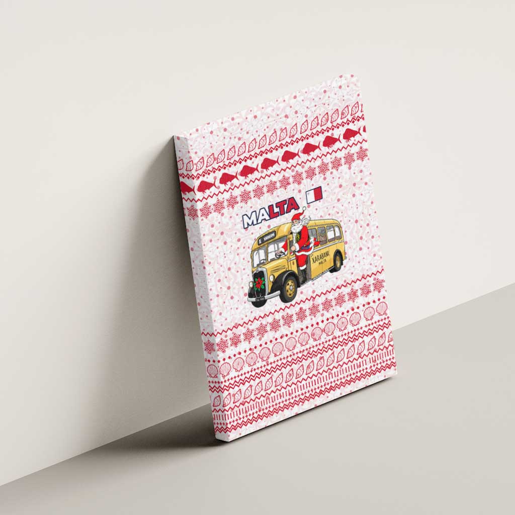 Malta Christmas Canvas Wall Art with Santa Driving Vintage Bus Malta Flag and Red White Festive Pattern Design - Wonder Print Shop