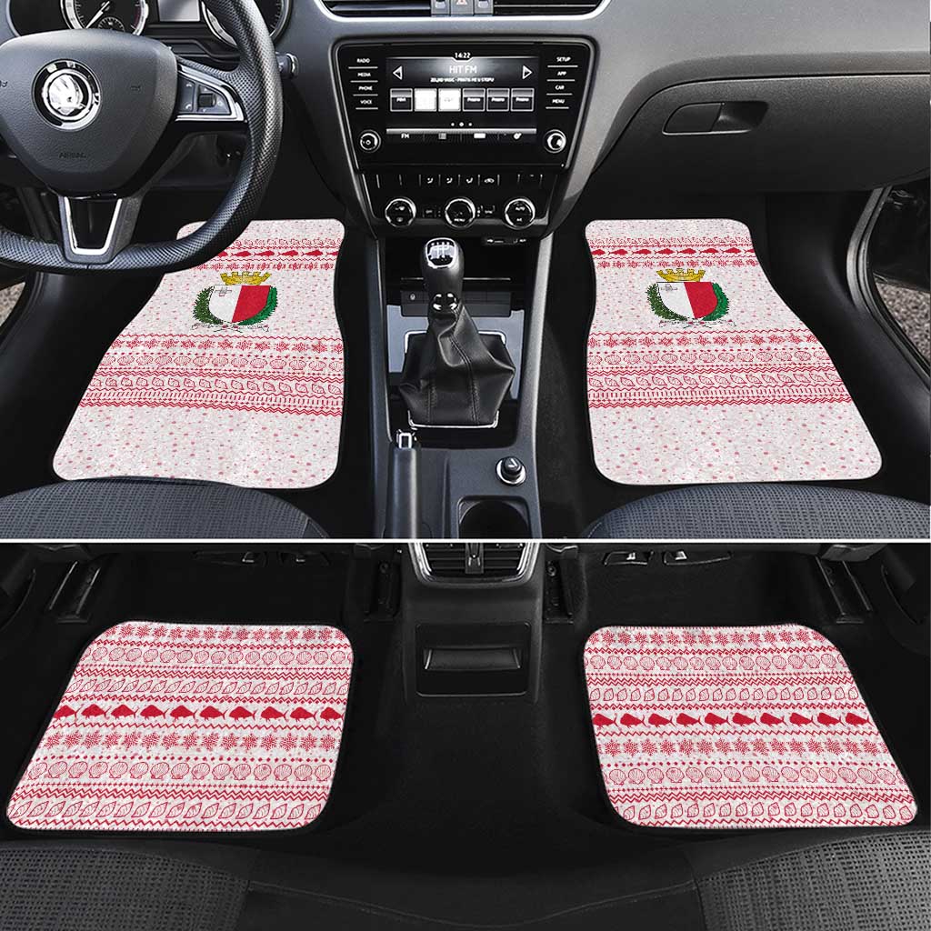 Malta Christmas Car Mats with Santa Driving Vintage Bus Malta Flag and Red White Festive Pattern Design - Wonder Print Shop