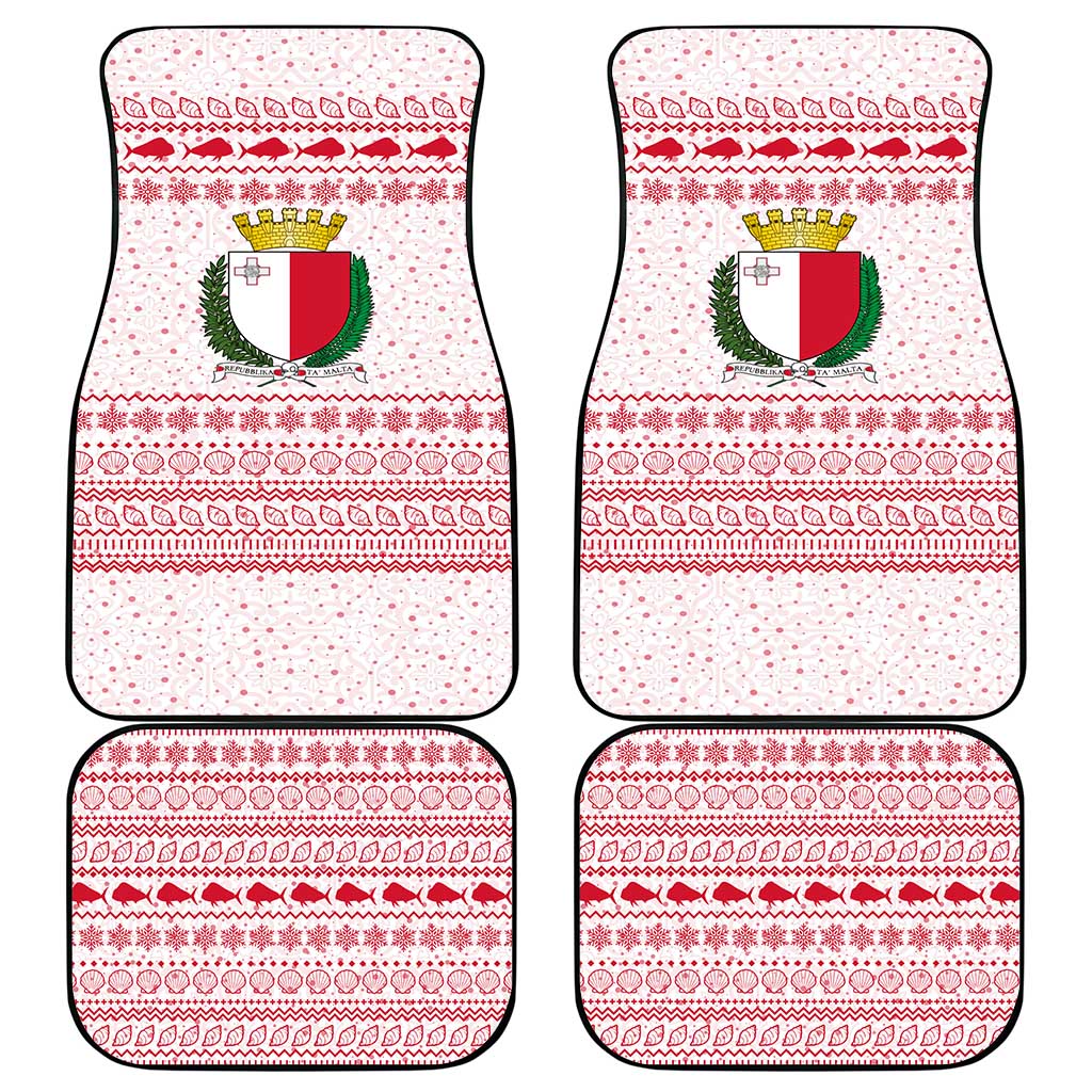 Malta Christmas Car Mats with Santa Driving Vintage Bus Malta Flag and Red White Festive Pattern Design - Wonder Print Shop