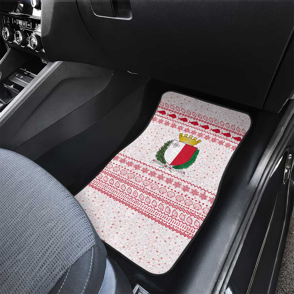 Malta Christmas Car Mats with Santa Driving Vintage Bus Malta Flag and Red White Festive Pattern Design - Wonder Print Shop