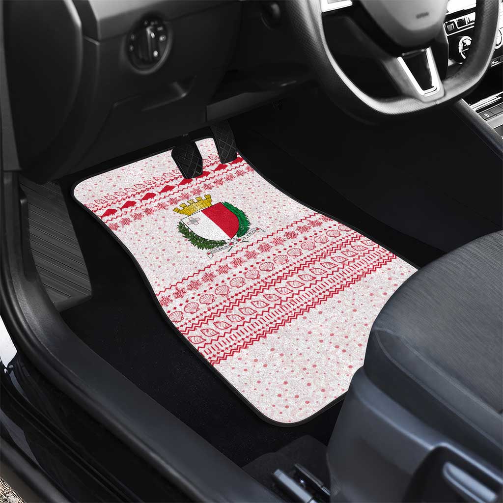 Malta Christmas Car Mats with Santa Driving Vintage Bus Malta Flag and Red White Festive Pattern Design - Wonder Print Shop